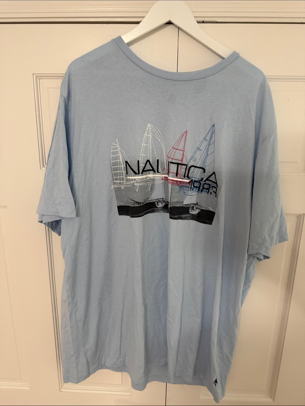 Nautica Light Blue Short Sleeve Tee with Sailboat Graphic